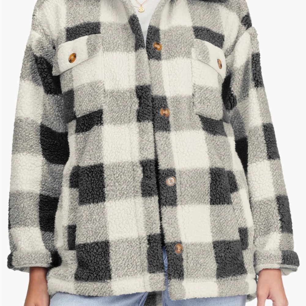 Billabong Checkered Fleece Jacket - Black and Cream